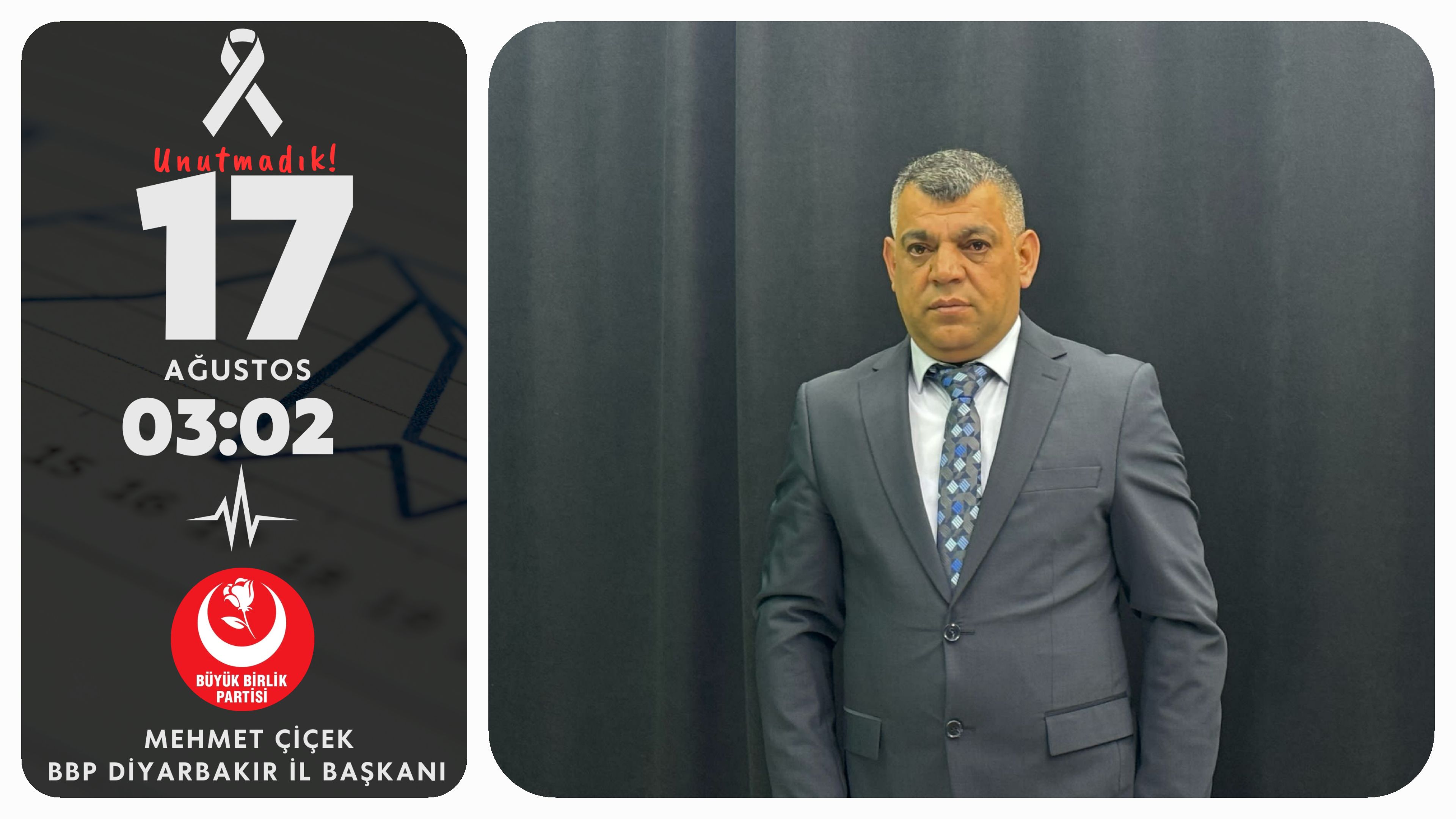 BBP Diyarbakır İl Başkanı Mehmet Çiçek’ten 17 Ağustos Depremi Anma Mesajı