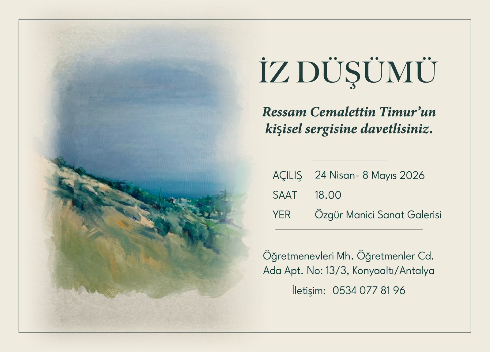 Sanatın Hafızasından Doğaya: Cemalettin Timur’un “İzdüşümü” Sergisi 24 Nisan’da Açılıyor