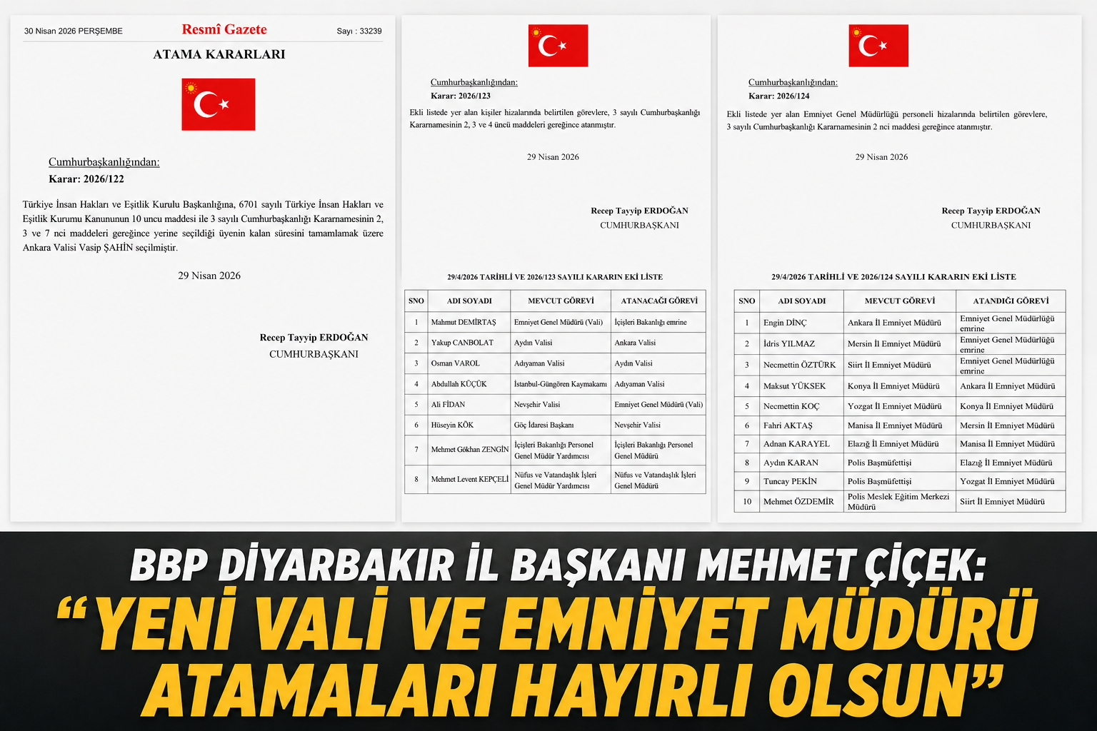 BBP Diyarbakır İl Başkanı Mehmet Çiçek: “Yeni vali ve emniyet müdürü atamaları hayırlı olsun