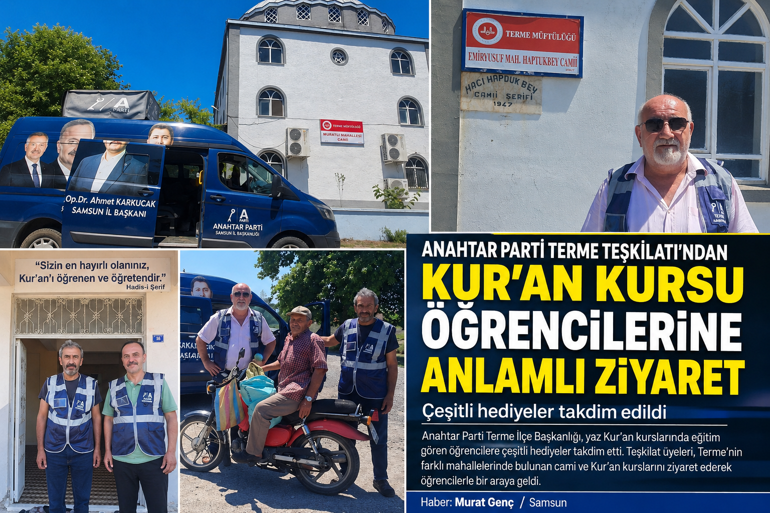 Anahtar Parti Terme İlçe Başkanlığı, Kur'an kursu öğrencilerine çeşitli hediyeler takdim etti