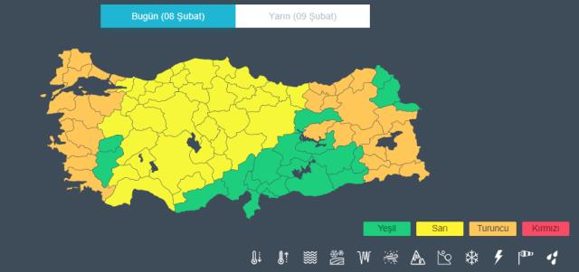 27 kent için turuncu, 34 kent için sarı kodlu meteorolojik uyarı 