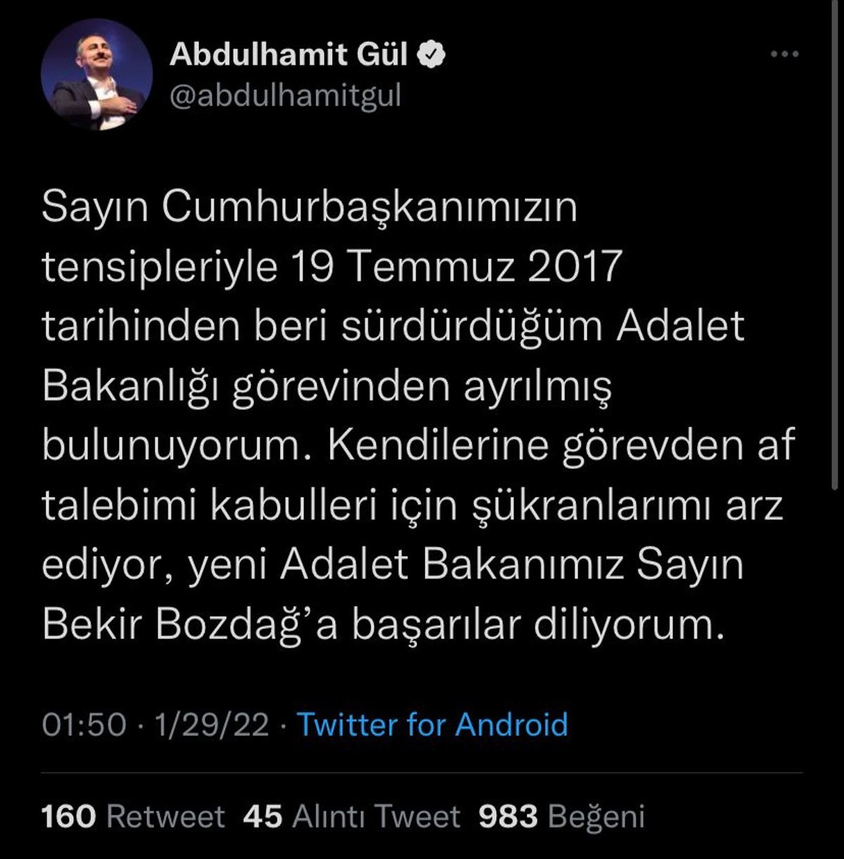 Adalet Bakanı Abdulhamit Gül istifa etti