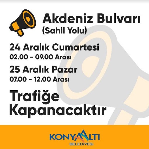 AKDENİZ BULVARI ARAÇ TRAFİĞİNE KAPATILACAK