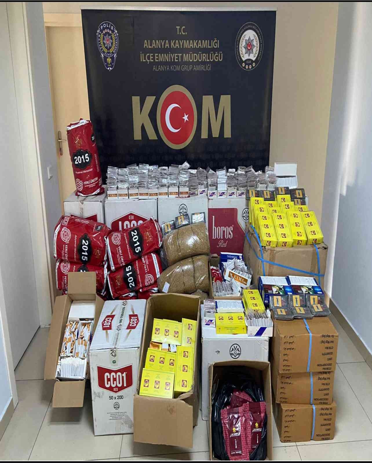 Alanya’da 9 bin 400 adet makaron ve 75 kilo tütün ele geçirildi