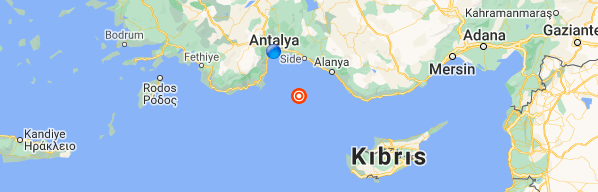 Alanya ilçesi açıklarında  5,3 büyüklüğünde deprem