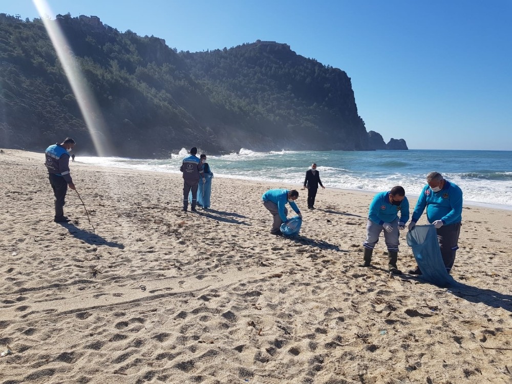 Alanya sahillerinde temizlik çalışmaları sürüyor