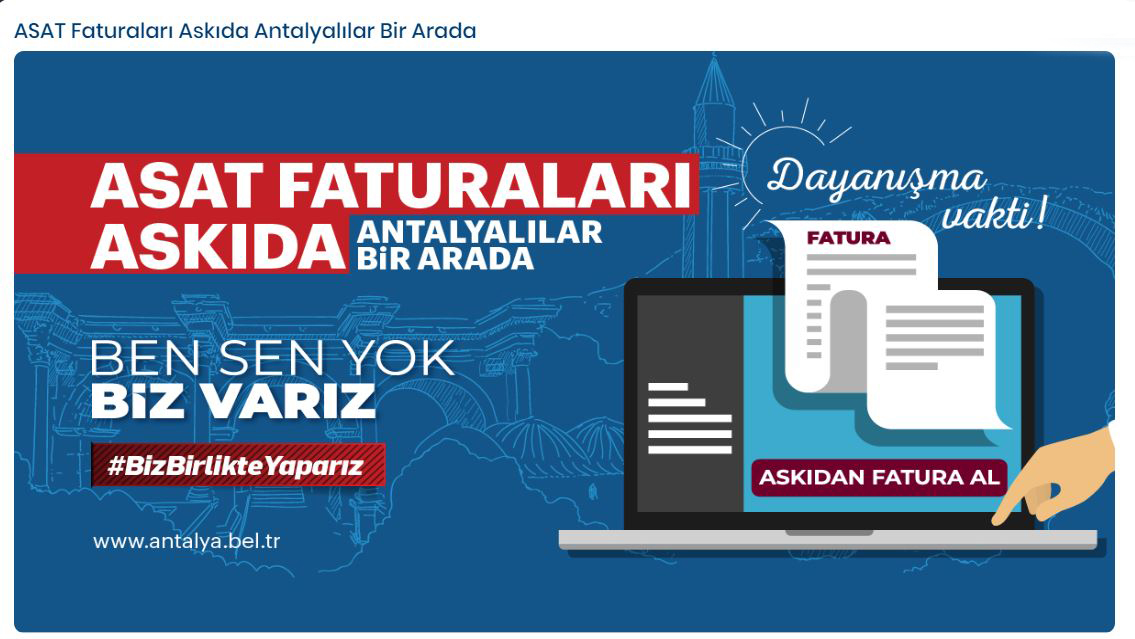 Antalya Büyükşehir Belediyesi ‘Askıda Fatura’ uygulaması başlattı