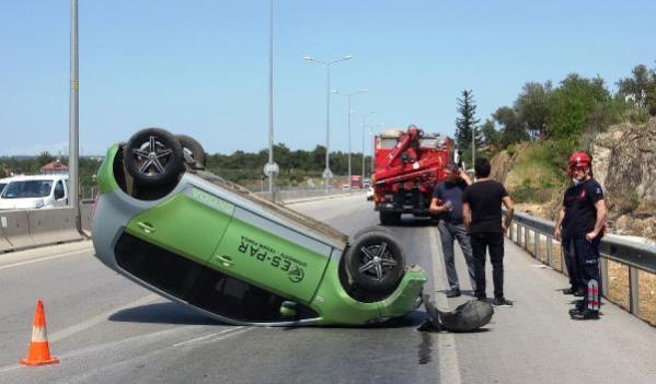 Aracının takla attığı kazada yaralanmayan sürücü: 