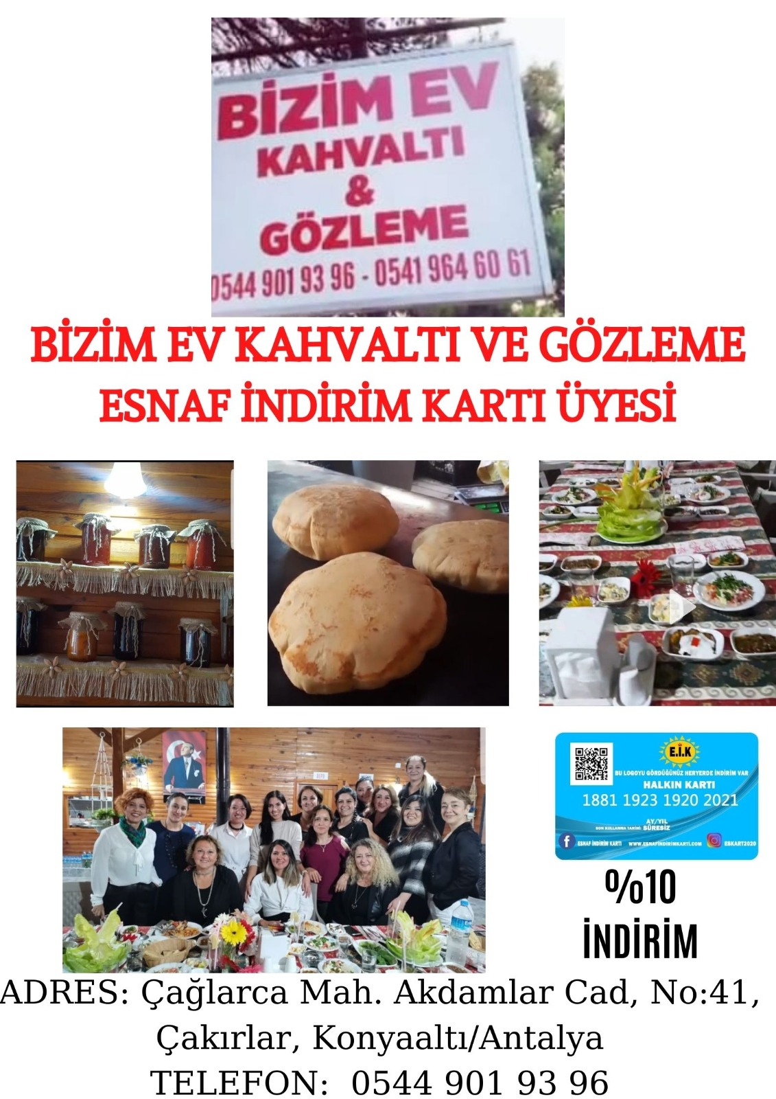 BİZİM EV KAHVALTI&GÖZLEME ESNAF İNDİRİM KARTI ÜYESİ