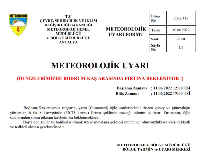 BODRUM-KAŞ ARASINDA FIRTINA BEKLENİYOR