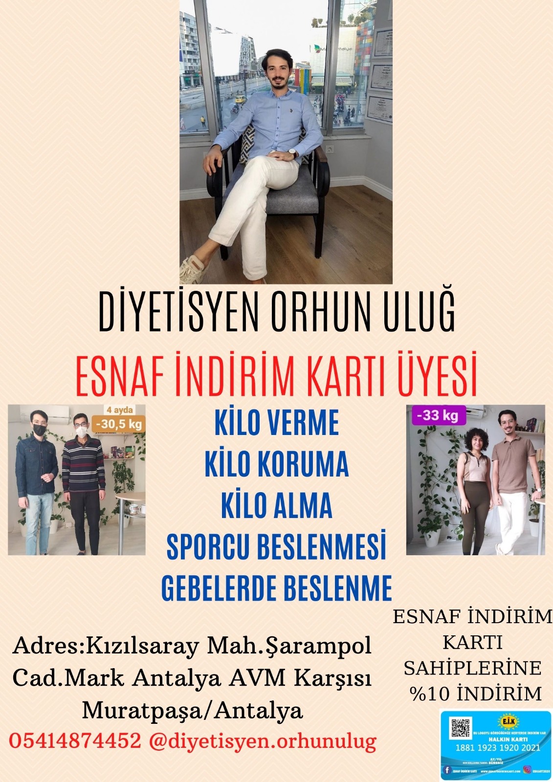 DİYETİSYEN ORHUN ULUĞ ESNAF İNDİRİM KART ÜYESİ.