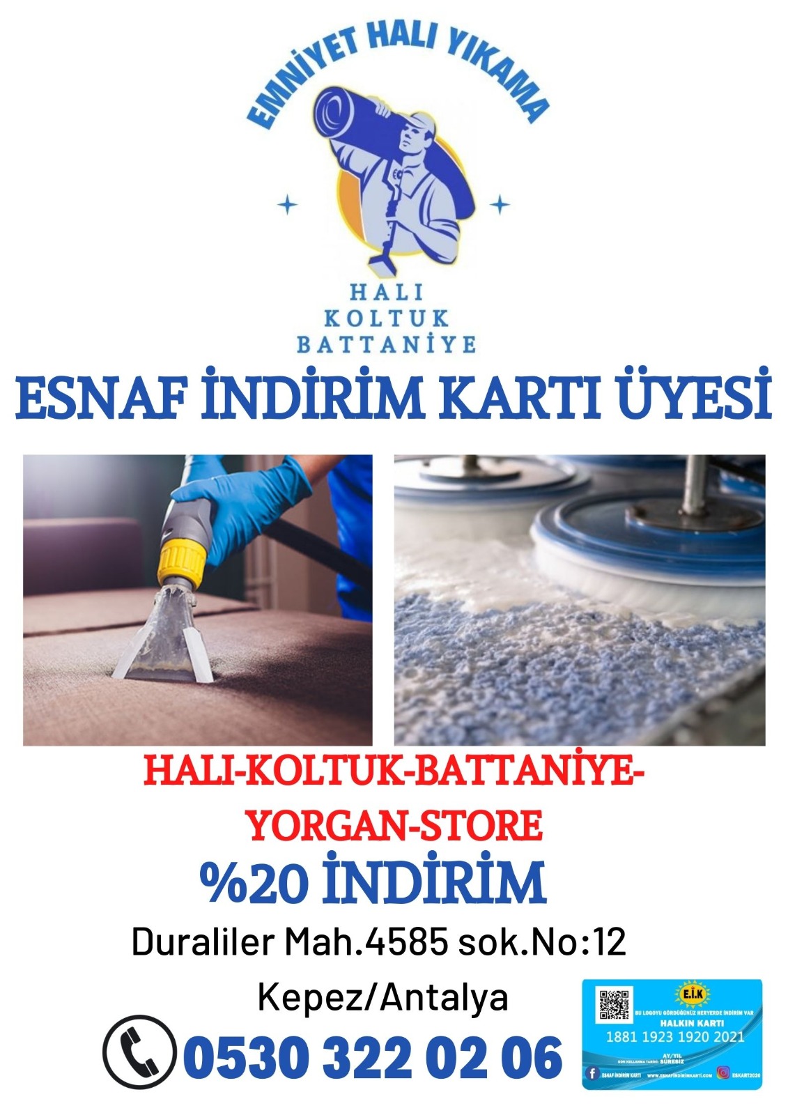 EMNİYET HALI YIKAMA ESNAF İNDİRİM KARTI ÜYESİ.