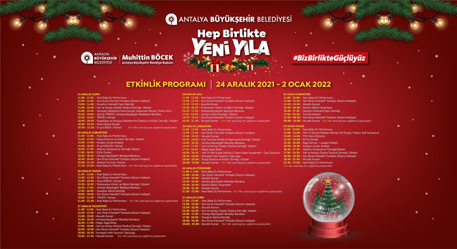 Gösteriler, konserler, maskotlar, yapay kar, yeni yıl pazarı, stantlar Antalyalıları bekliyor