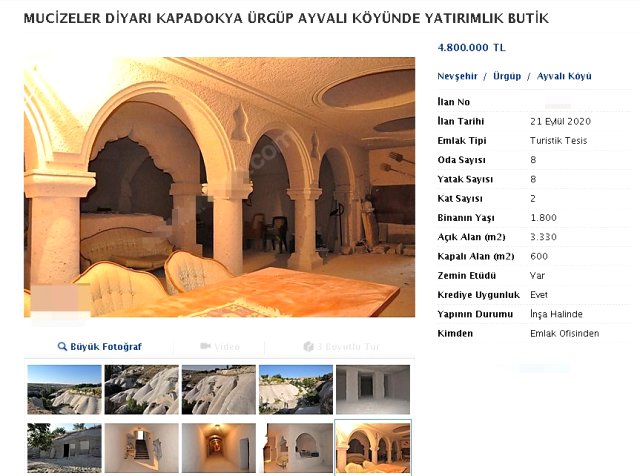 Kapadokya'da pes dedirten görüntü: Kayalar oyuldu, 'butik otel' olarak satışa sunuldu