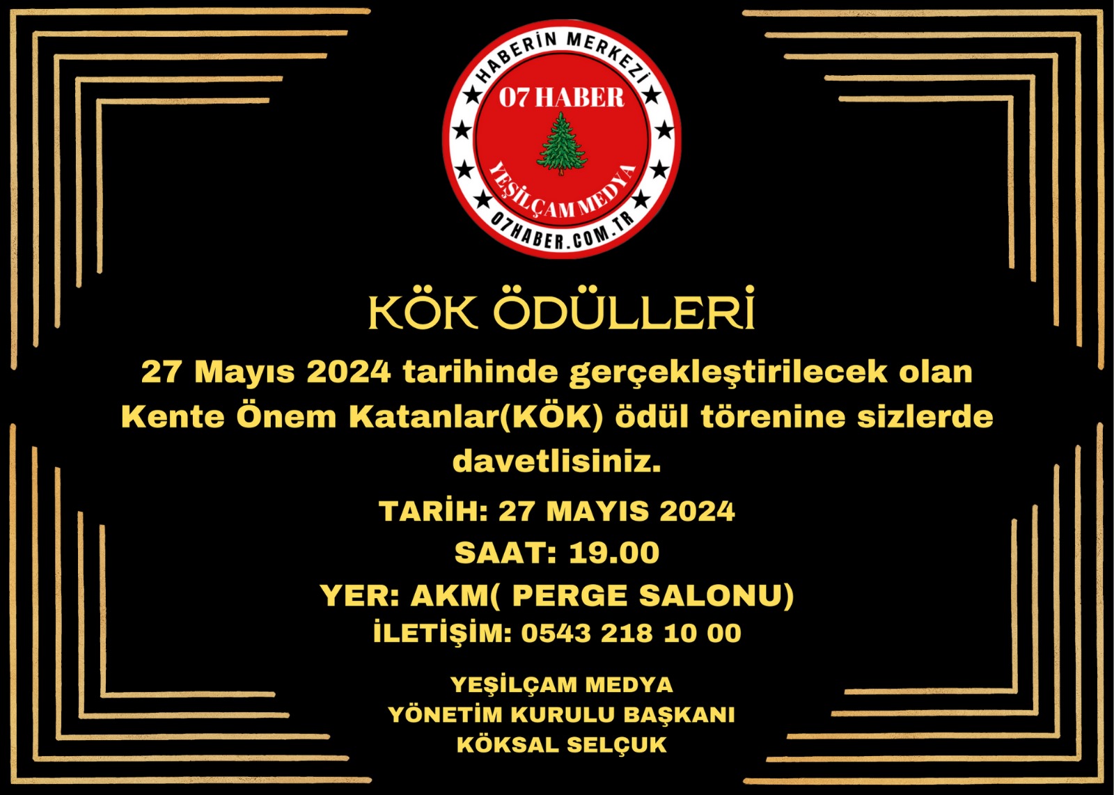 KENTE ÖNEM KATANLAR ÖDÜL TÖRENİ 27 MAYIS’A ERTELENDİ