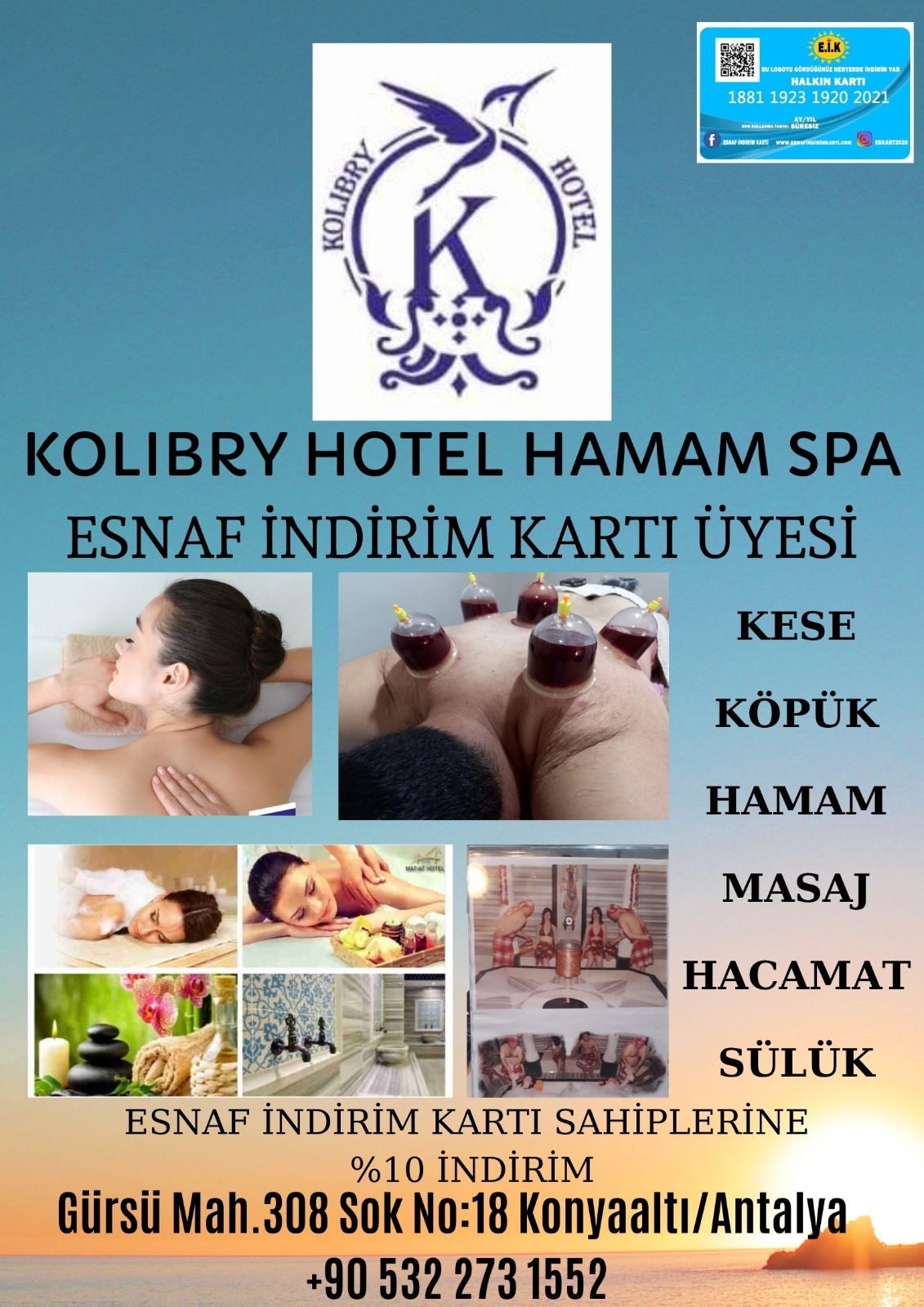 KOLIBRY HOTEL HAMAM SPA ESNAF İNDİRİM KARTI ÜYESİ