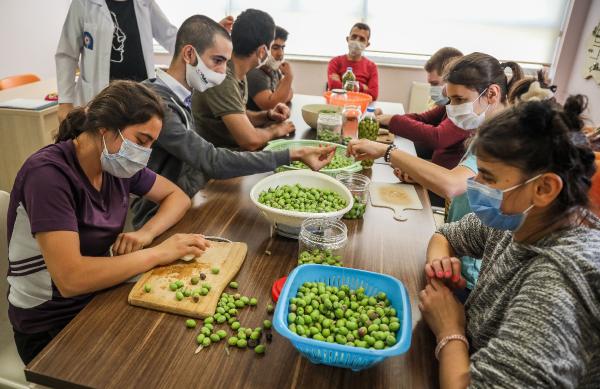 Özel çocuklar okulun bahçesinde yetişen zeytinlerin hasadını yaptı