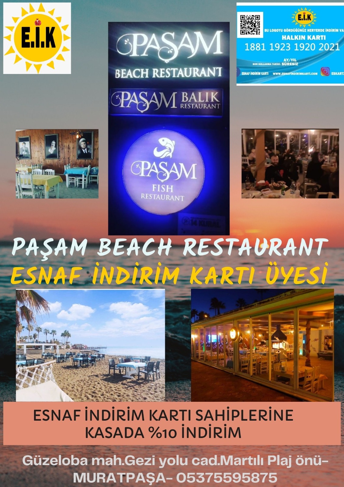 PAŞAM BEACH RESTAURANT İNDİRİM KART ÜYESİ