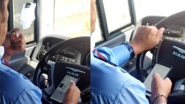 Şehirlerarası otobüs şoförü yolcuların canını tehlikeye attı: Bir elinde telefon, bir elinde çekirdek