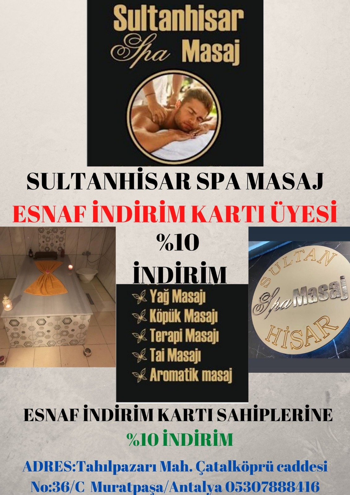 SULTANHİSAR SPA MASAJ ESNAF İNDİRİM KART ÜYESİ.