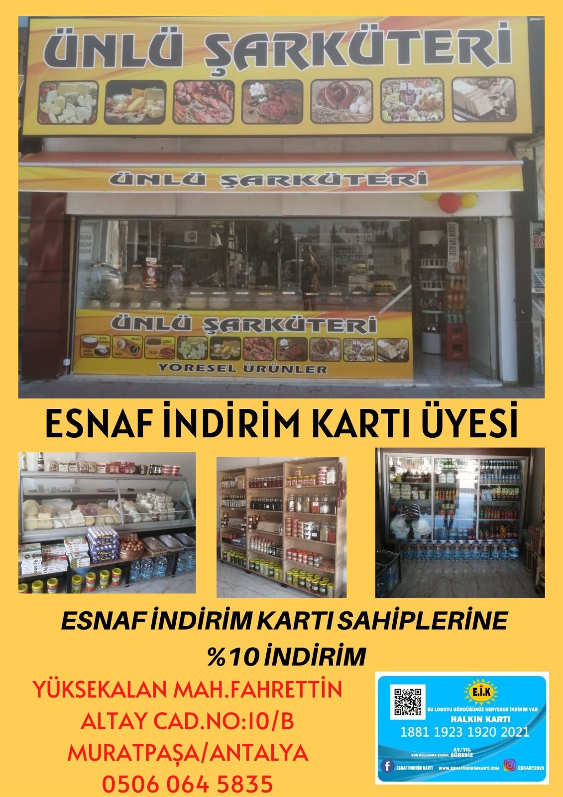 ÜNLÜ ŞARKÜTERİ ESNAF İNDİRİM KARTI ÜYESİ