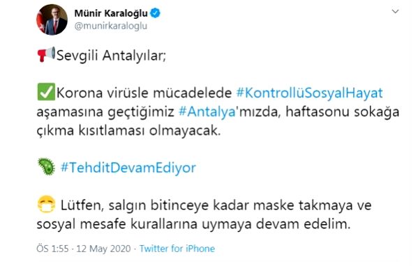 Vali Karaloğlu Açıkladı! Antalya'da sokağa çıkma yasağı uygulanmayacak