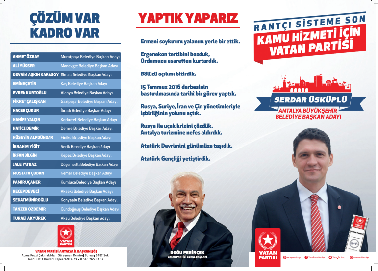 VATAN PARTİSİ ANTALYA BİLDİRİSİ