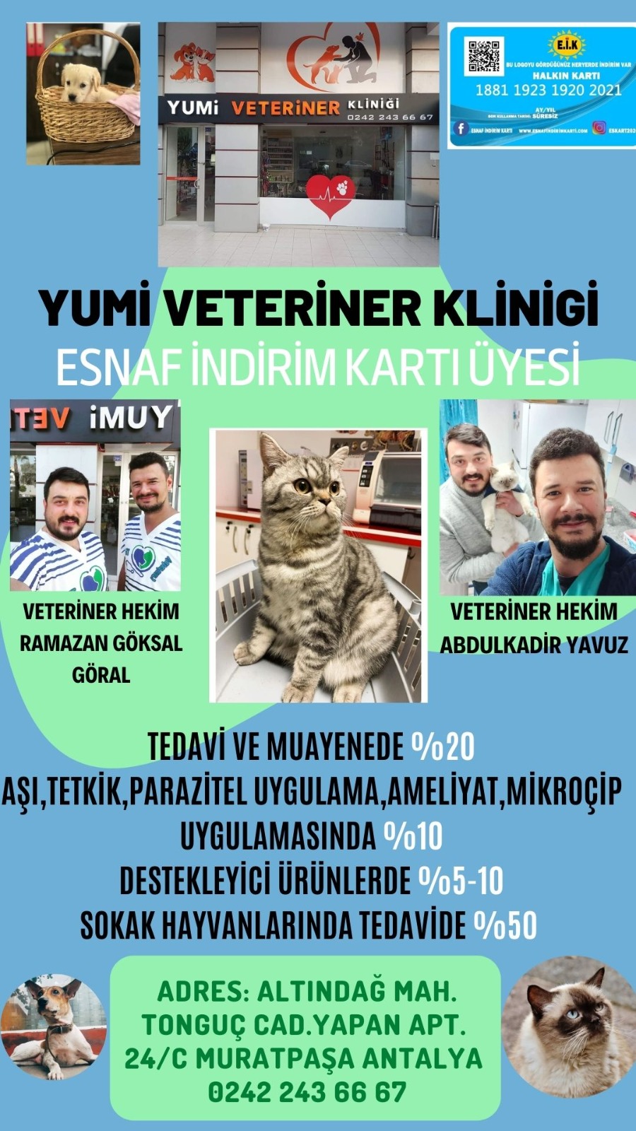 YUMİ VETERİNER KLİNİĞİ ESNAF İNDİRİM KARTI ÜYESİ..!! ESNAF İNDİRİM KARTI SAHİPLERİNE ÖZEL İNDİRİMLER